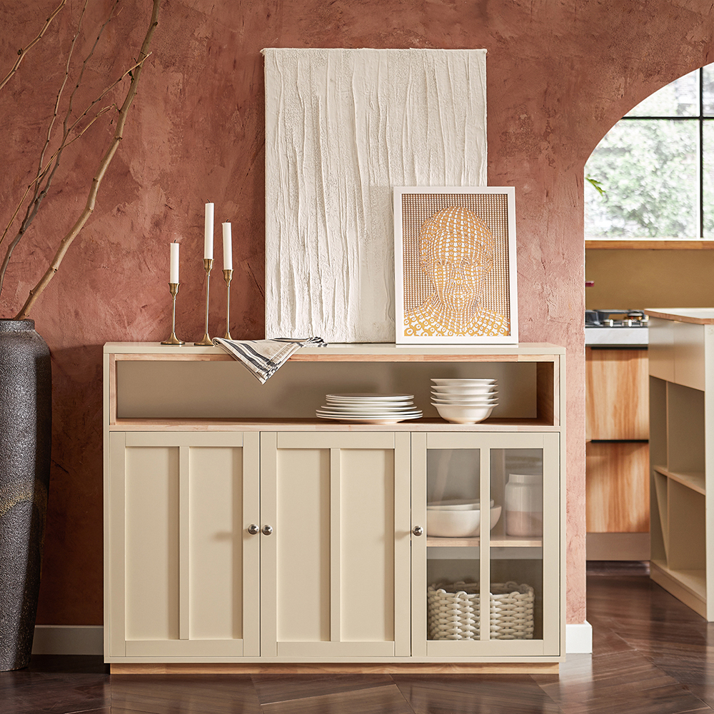 Rummelig Og Dekorativ Køkkenskænk  120x40x85 Cm  Beige