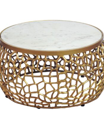 Rundt Sofabord   Aluminium Med Hvid Marmorbordplade ø60 Cm Guld Håndlavet