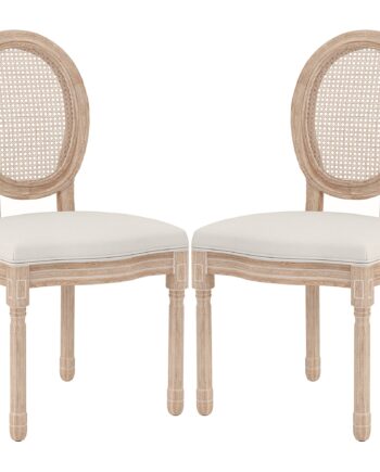 Sæt Med   Spisestue- Køkkenstole  Vintage Design  Fletlook  Natur   Creme