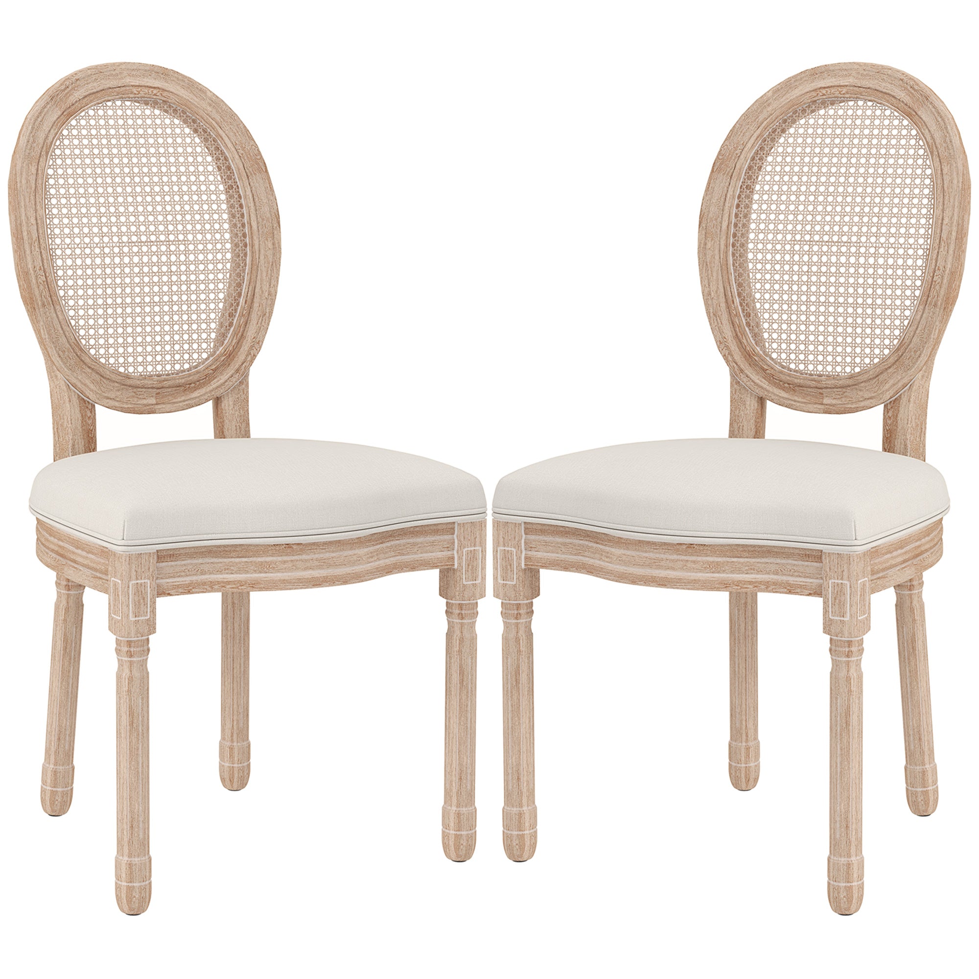 Sæt Med Spisestue- Køkkenstole Vintage Design Fletlook Natur Creme