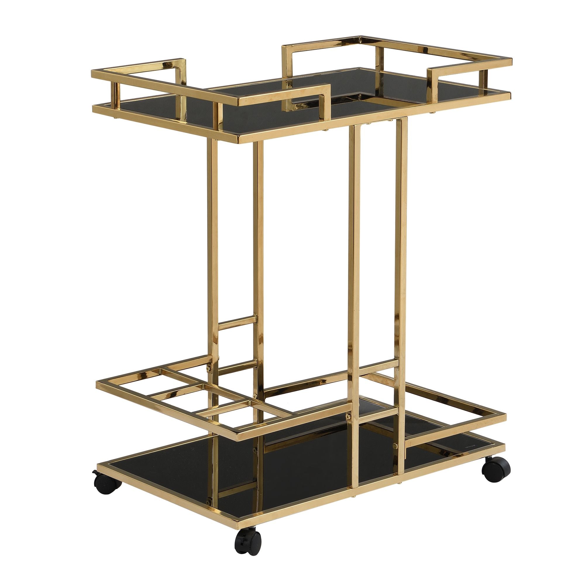 Serveringsvogn Guld Med Glashylder På Hjul 67 83 43 Cm Moderne Barvogn Med Flaskeholder Tevogn Drinkvogn Til Stue Køkken Hjemmebar Multifunktionel Rullevogn