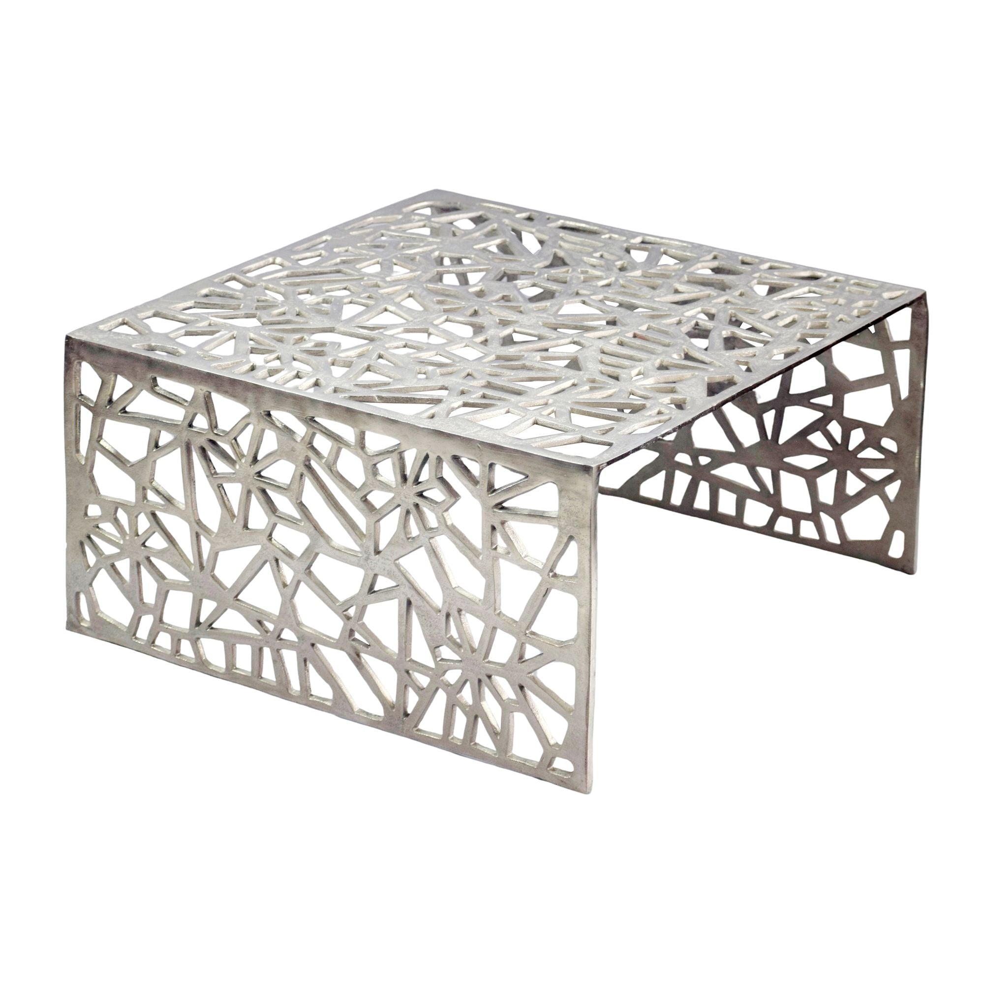 Sofabord Aluminium Sølvfarvet 60cm Firkantet Sofabord Metal Stuebord Aluminium Moderne Med Mønster Håndlavet