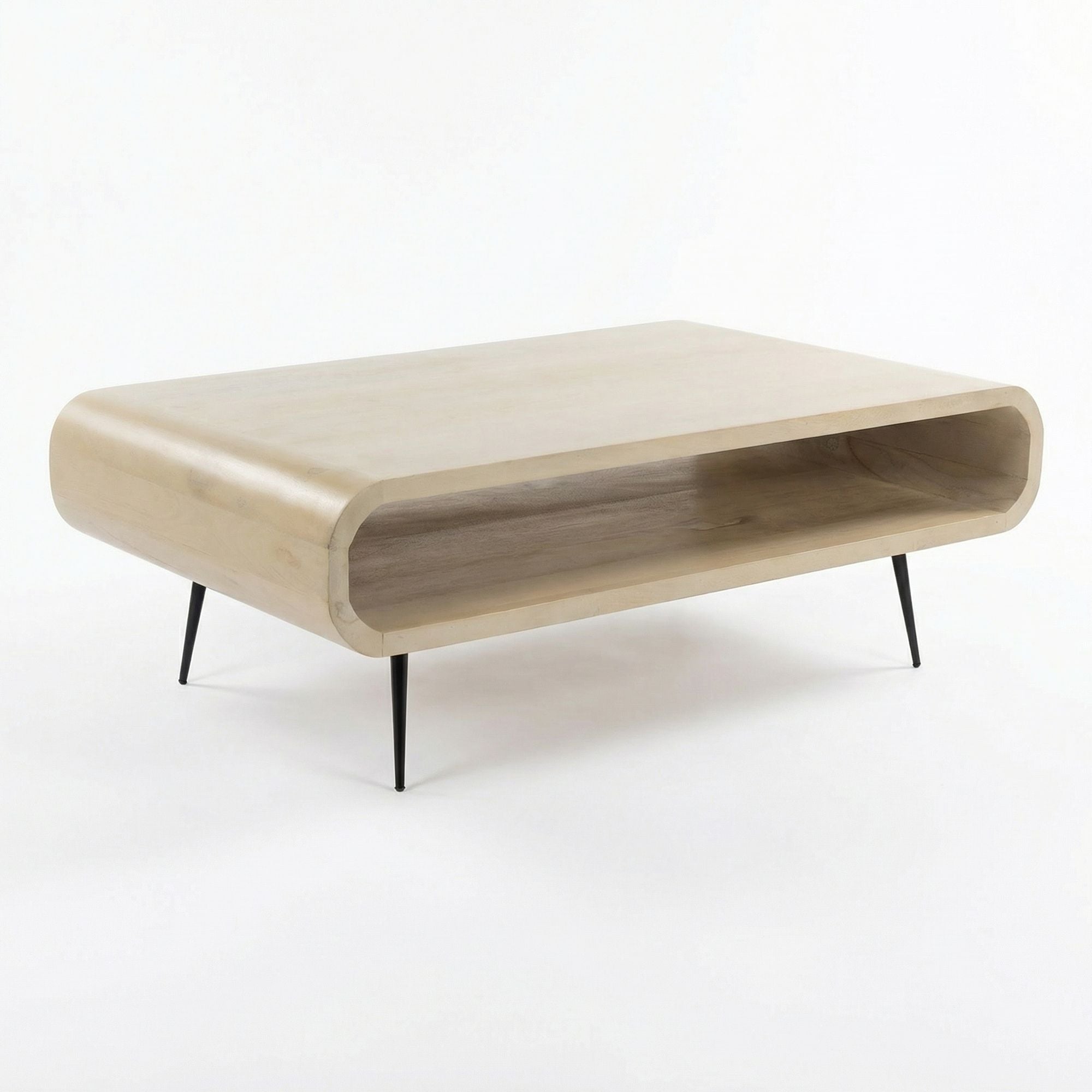 Sofabord 90 Cm Massivt Mangotræ White Wash Rektangulært Designbord Med Metalben