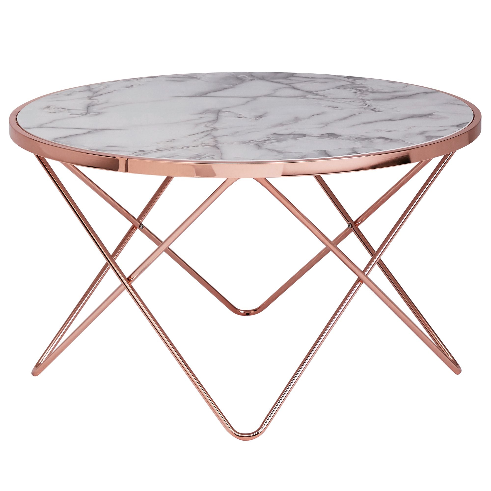 Sofabord   Hvid Marmorlook Med Kobber  85   49   85 Cm