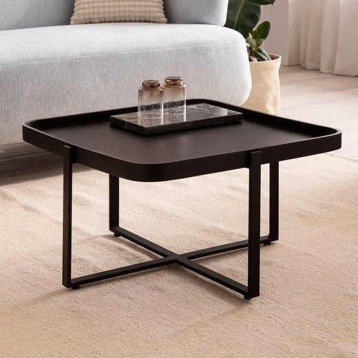 Sofabord   Massivt Træ  Industrielt-look  65x65x35 Cm  Sort