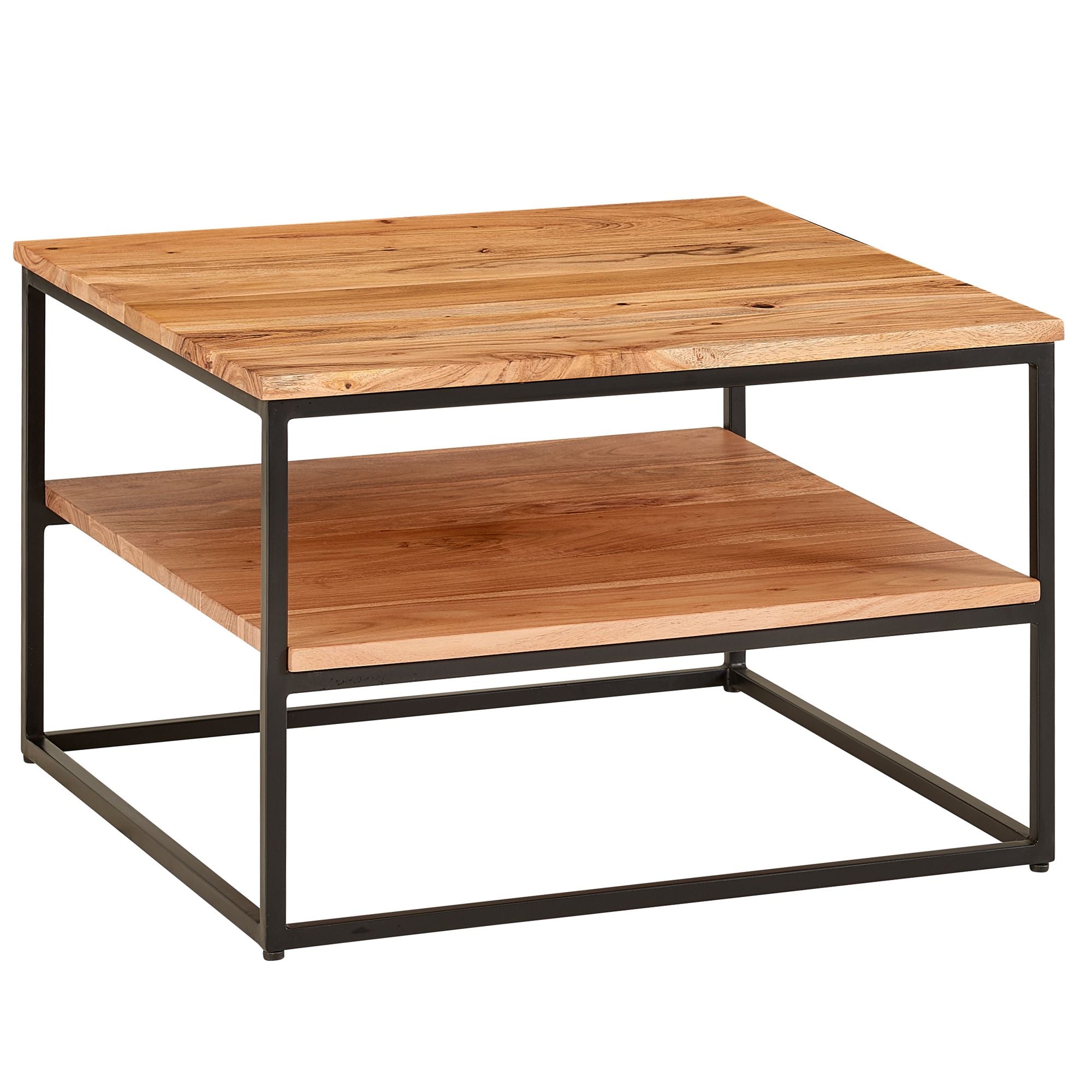 Sofabord   Massivt Træ Og Metal  Industrielt Look  60x60x41 Cm  Naturfarvet