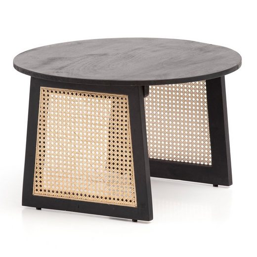Sofabord   Massivt Træ Og Rattan  Japandi-look  65x65x40cm
