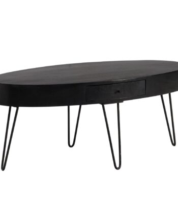 Sofabord 100x50x40 Cm  Massivt Mangotræ Og Metal  Ovalt Designer Stuebord Med Skuffe  Massivt Træ Sofabord Med Opbevaring  Stort Stuebord Med Hårnåleben