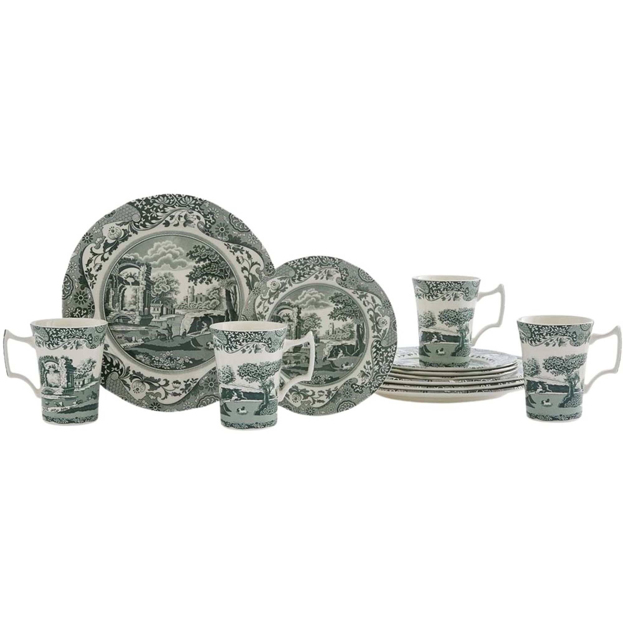 Spode Heritage Green Italian Stel 12 Dele Grøn Hvid