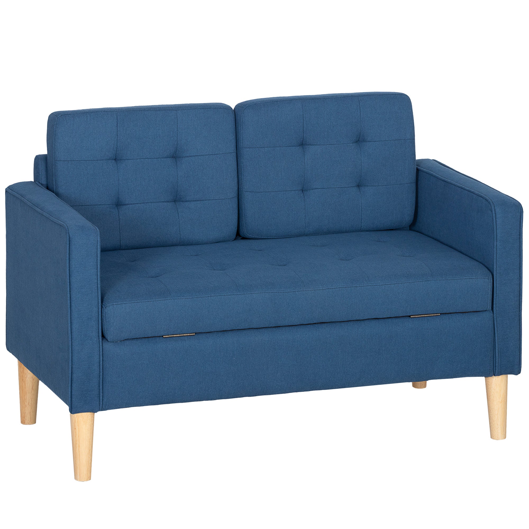 To-personers Sofa Med Opbevaring Knapsyet Kant Hynder Gummitræ 117x62x78 Cm Blå