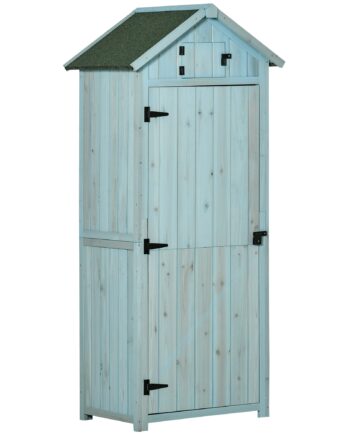 Træskur  Vejrbestandigt Redskabsskur 77x54 2x179cm  Havehus Med Dør  Skråtag  Redskabsskab Med Hylder  Redskabsskur Til Haven  Terrasse  Lyseblå Grøn