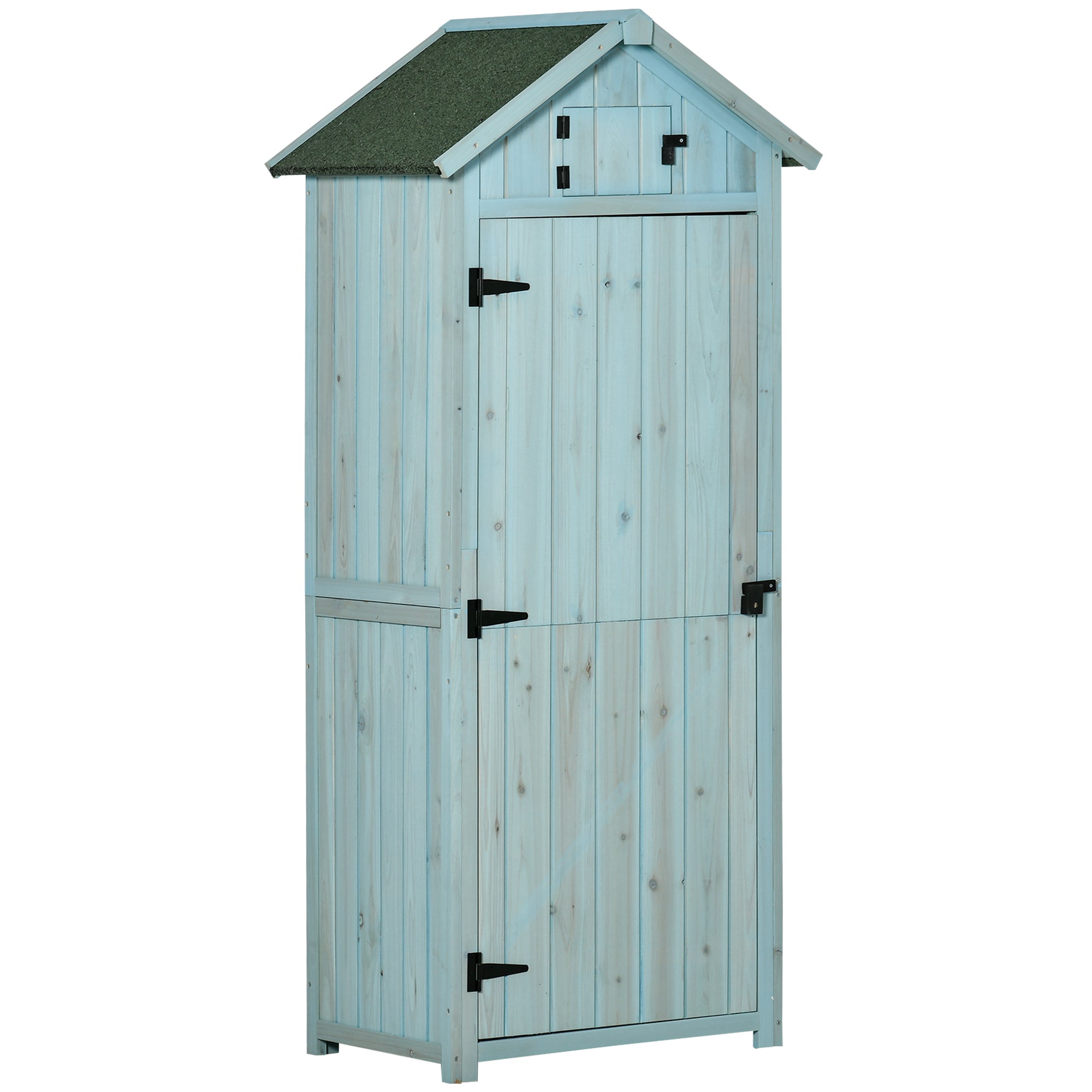 Træskur Vejrbestandigt Redskabsskur 77x54 2x179cm Havehus Med Dør Skråtag Redskabsskab Med Hylder Redskabsskur Til Haven Terrasse Lyseblå Grøn