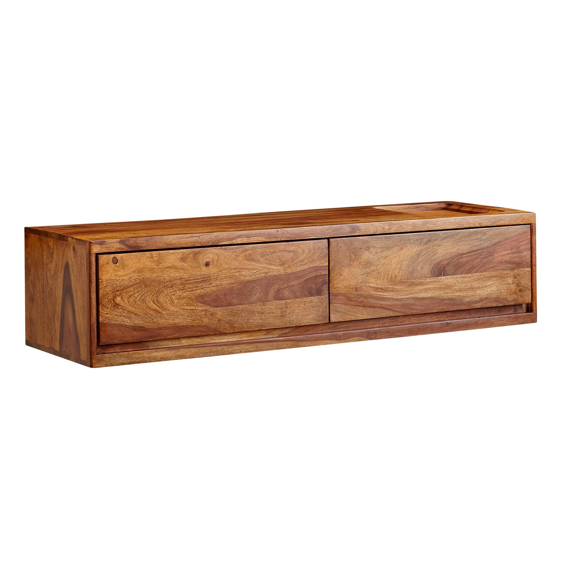 Vægmonteret Tv-bord Massivt Sheeshamtræ Med Skuffer 108x25x34 Cm Brunt