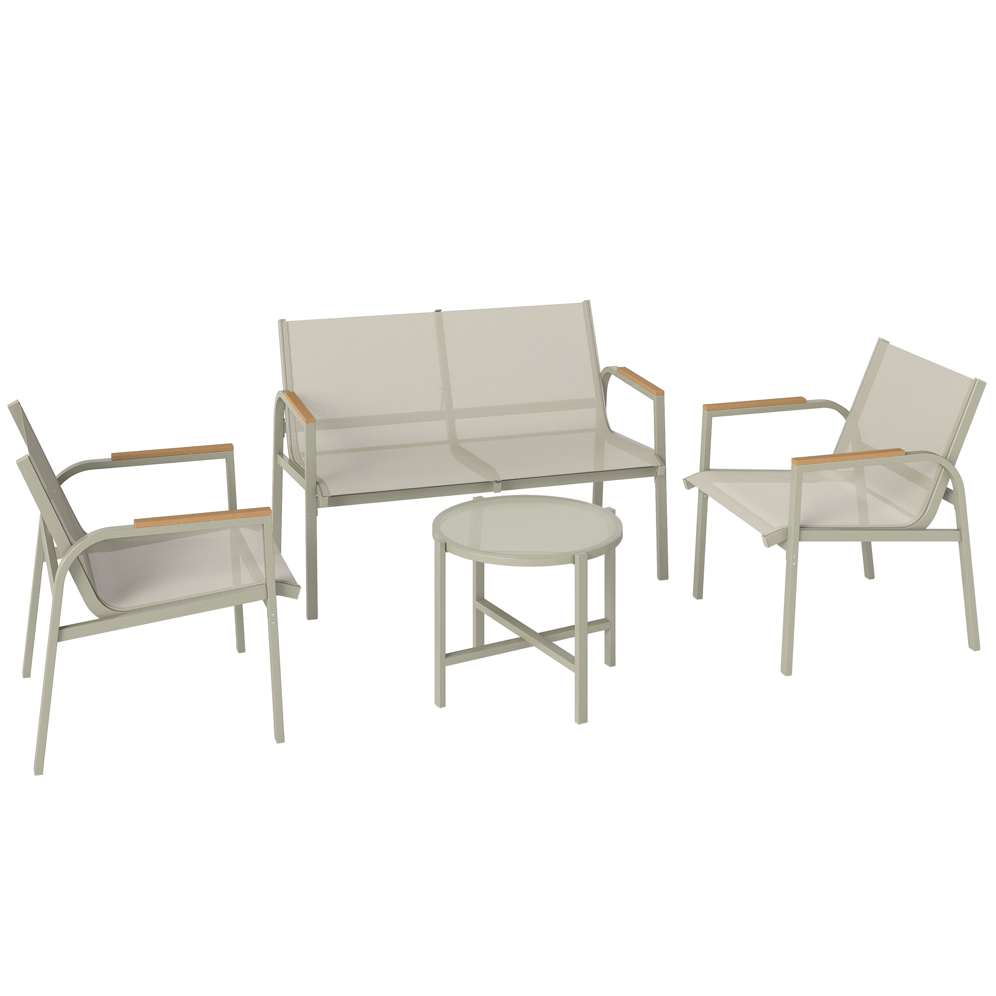 Vejrbestandigt Havemøbelsæt Metal Siddegruppe Til Personer Havelounge Med -personers Sofa Lænestole Sidebord Grøn