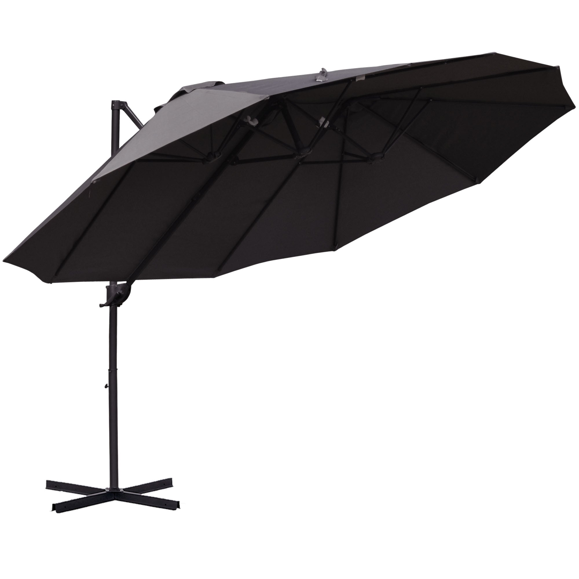 Parasol Med Krydsstativ Inklusive Håndsving Vejrbestandig 270 Cm 440 Cm 250 Cm Grå