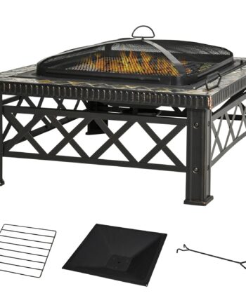 - -  Bålfad Bålsted Med Gnistnet  Grillrist Og Isspand Havegrill Sort 76 Cm   76 Cm   47 Cm