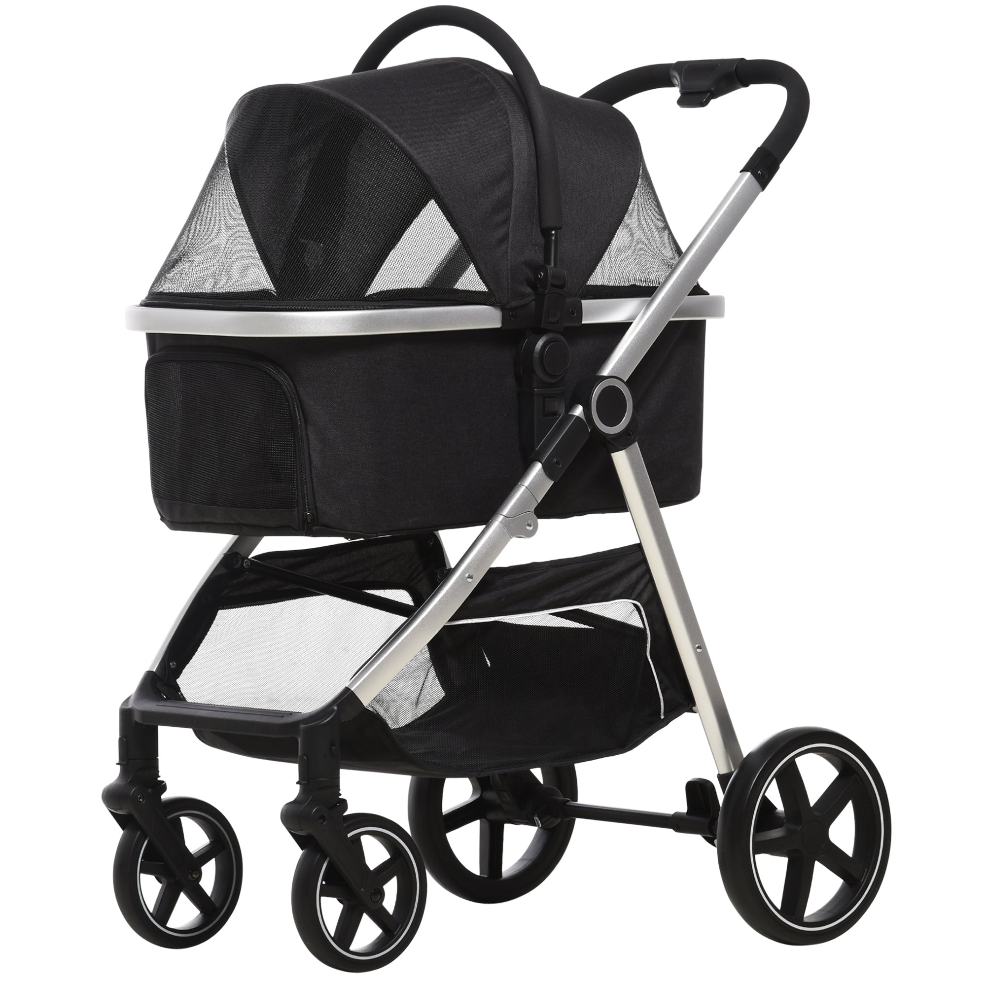 - - Hundevogn Med Bæretaske Op Til 10 Kg Og Foldbar Hynde Og Opbevaringskurv 83 Cm 58 Cm 102 Cm Sort
