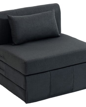 - -  Sovesofa  Foldbar Sovesofa Med Hørtekstur  Polstret Gæsteseng  Klapstol  Mørkegrå