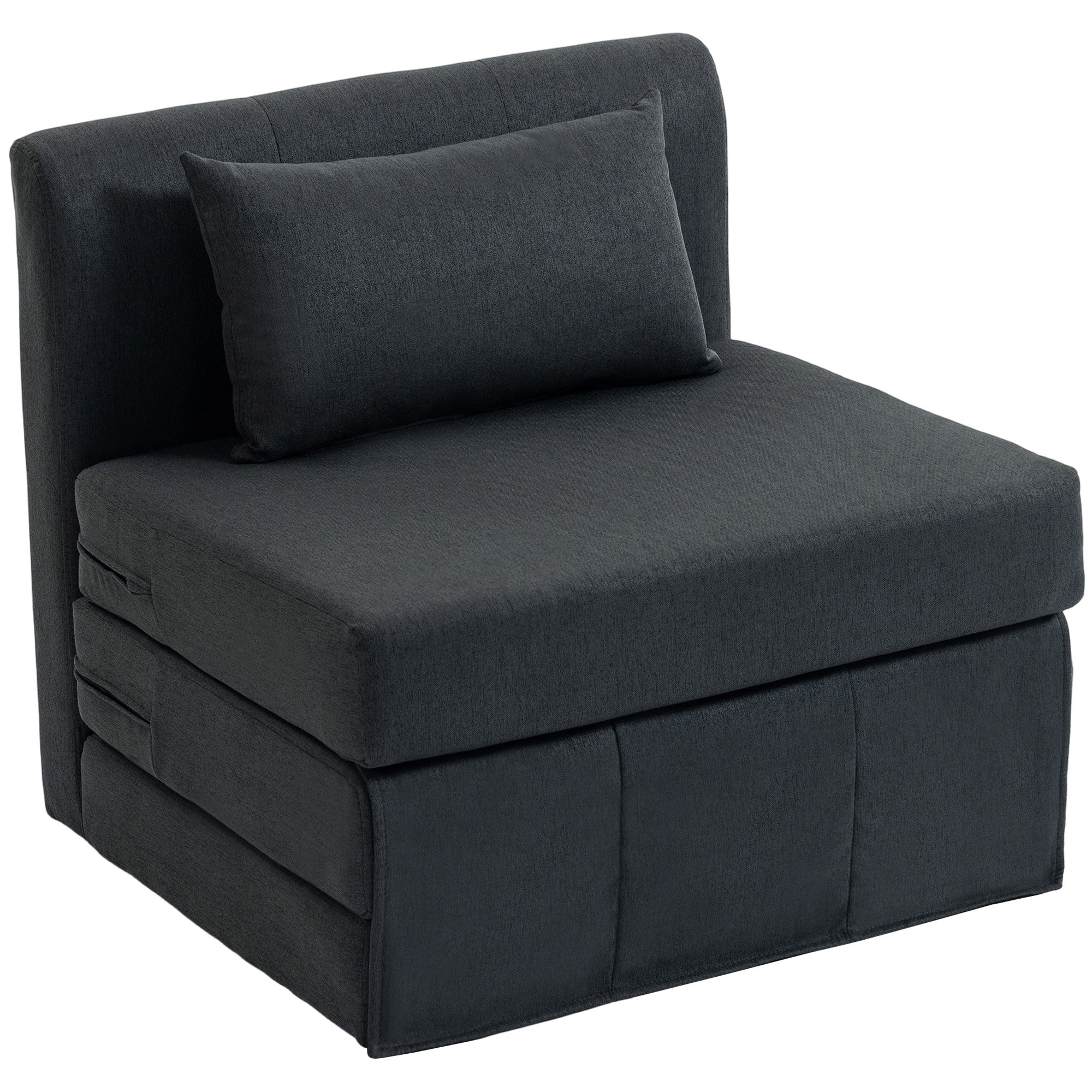 - - Sovesofa Foldbar Sovesofa Med Hørtekstur Polstret Gæsteseng Klapstol Mørkegrå