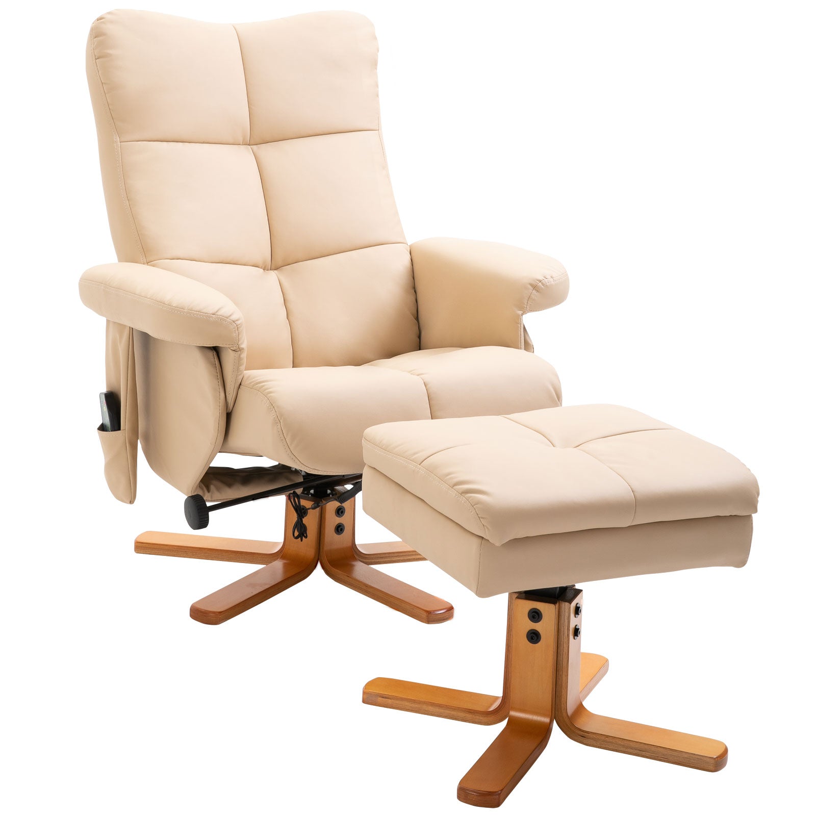 Afslappende Stol Massagestol Med Fodskammel Opbevaringsplads Hvilefunktion Tv-stol Med Massagefunktion Tv-stol 145â Vipbar Polyester Cremehvid 80 86 99 Cm
