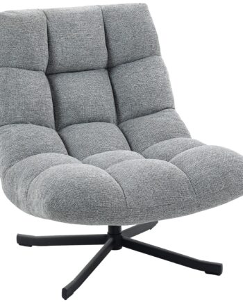 Drejelig Loungestol Med Bredt Sæde  Vandafvisende Chenille-look  Krydsede Stålben  Grå