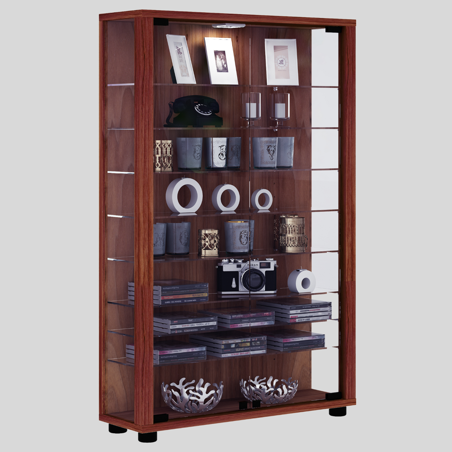 Fritstående Vitrineskab  Naturfarvet  Brun Valnød