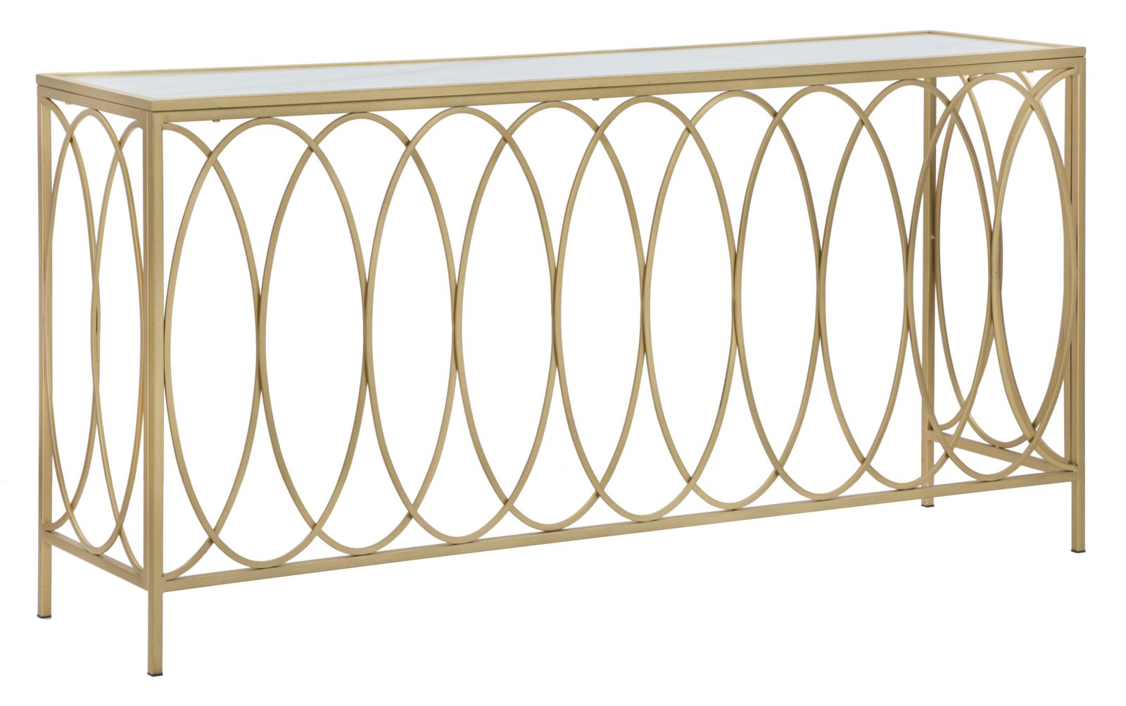 Glam Konsolbord   Guldfarve  Jern  Mdf Og Glas   160x40x79 Cm