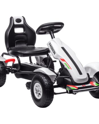 Gokart-pedalbil Med Håndbremse  Justerbart Sæde  Gear Frem Og Tilbage  Op Til 50 Kg Til Børn  -12 år  Hvid
