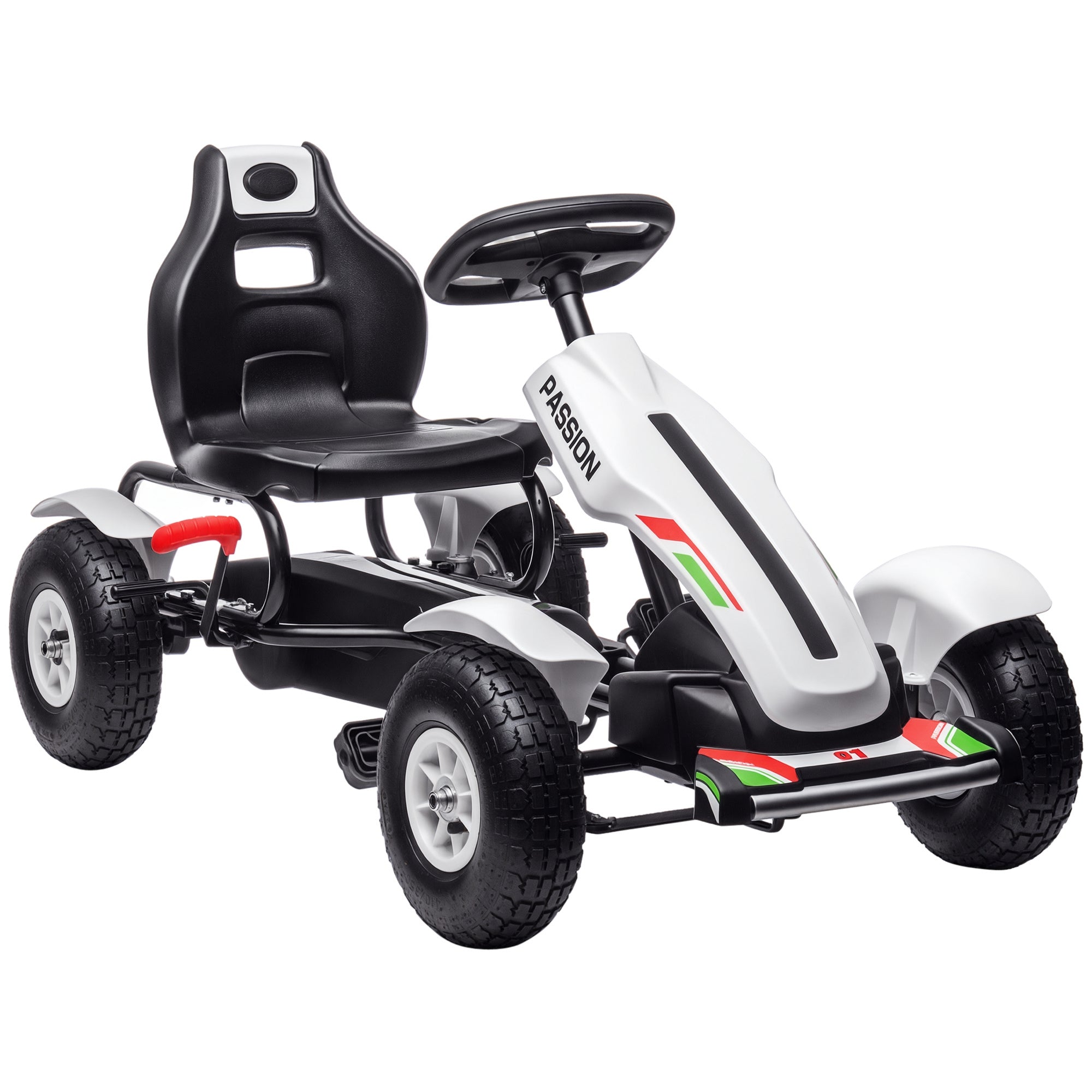 Gokart-pedalbil Med Håndbremse Justerbart Sæde Gear Frem Og Tilbage Op Til 50 Kg Til Børn -12 år Hvid