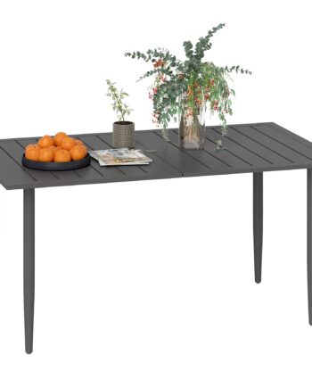 Havebord 150x90cm  Vejrbestandigt Balkonbord Af Stål  Balkonbord Med Parasolhul  Sort