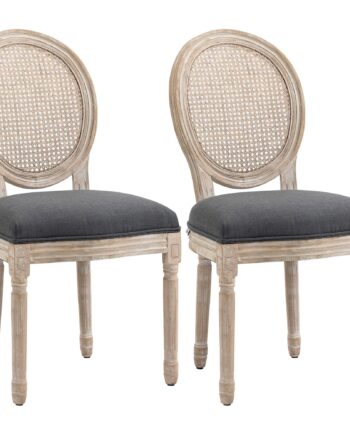 Køkkenstole   Sæt Med    Blødt Polstrede  Vintage Design  Rattan Look  Grå