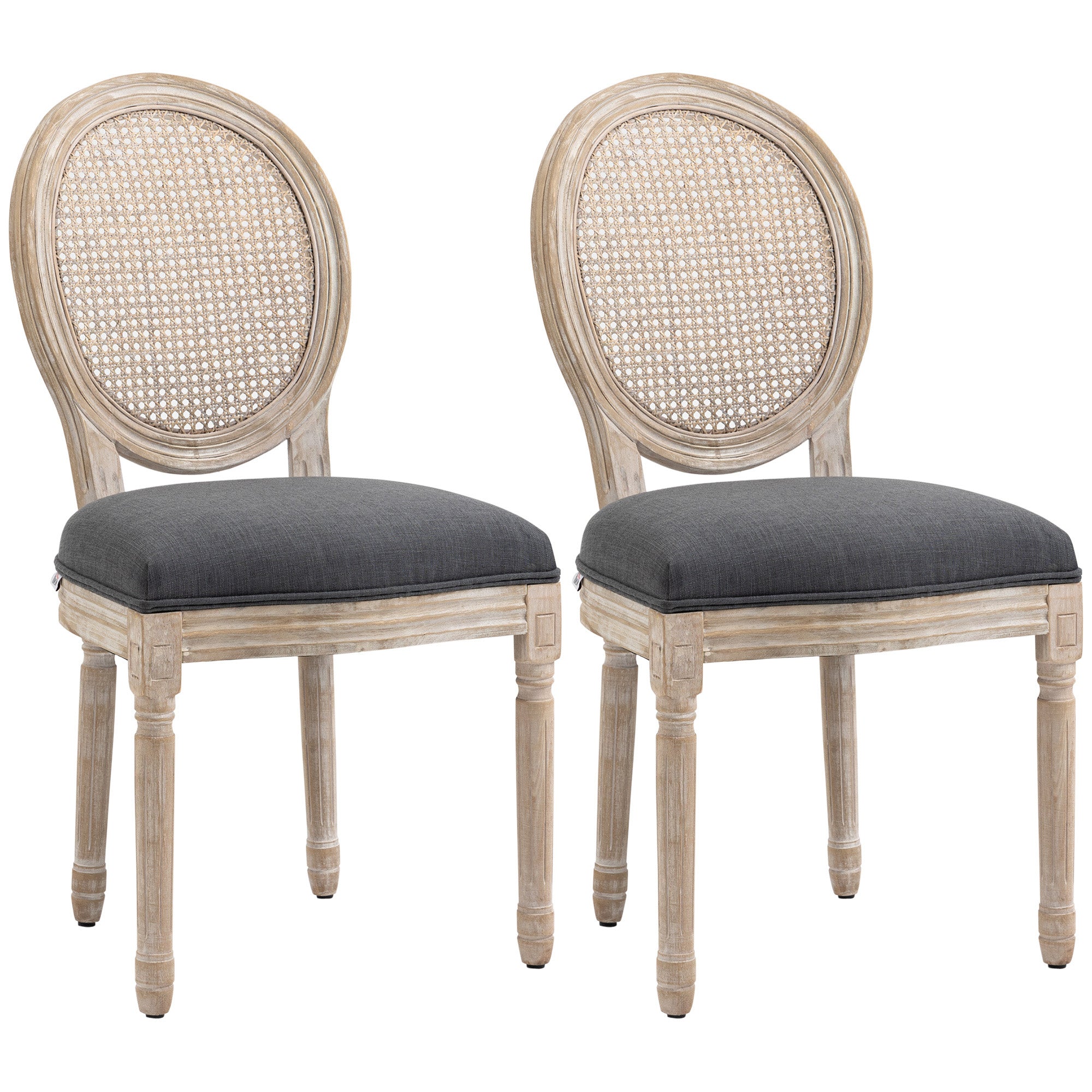 Køkkenstole Sæt Med Blødt Polstrede Vintage Design Rattan Look Grå