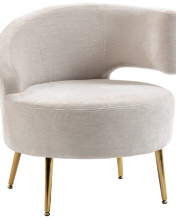 Loungestol Med Chenille-look  Vinklet Ryglæn  Gyldne Stålben Til Stuen  Cremehvid