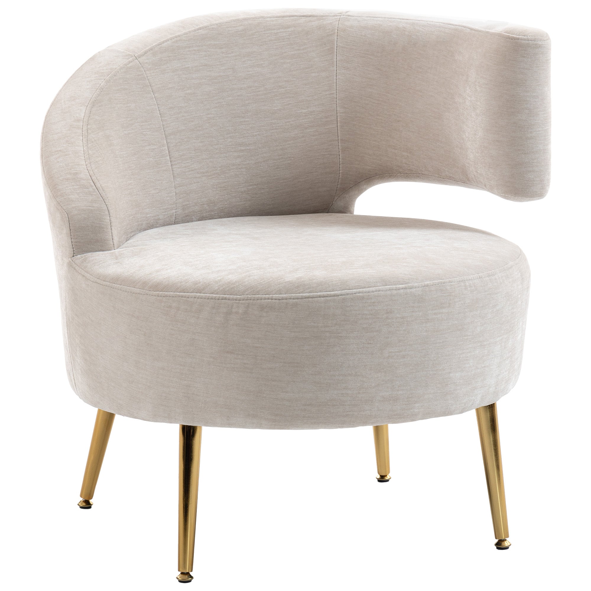 Loungestol Med Chenille-look Vinklet Ryglæn Gyldne Stålben Til Stuen Cremehvid
