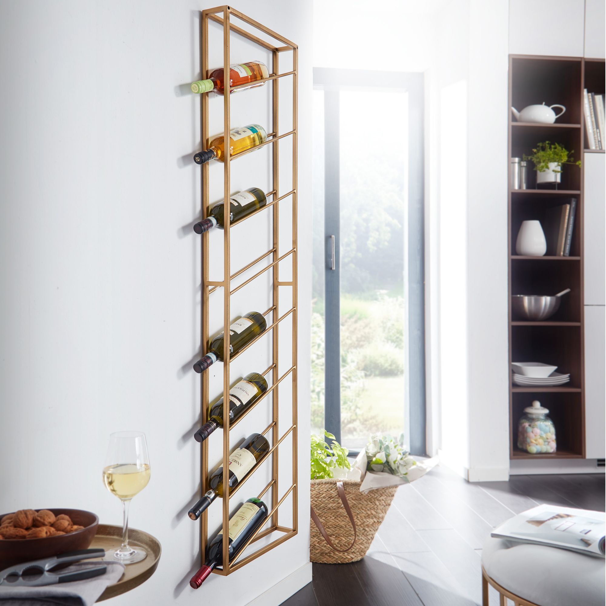 Metal Vægmonteret Vinreol Guld 36x150x8 Cm Stor Til Flasker Designer Væghylde Til Køkkenet Hængende Flaskereol Smal Vægmonteret