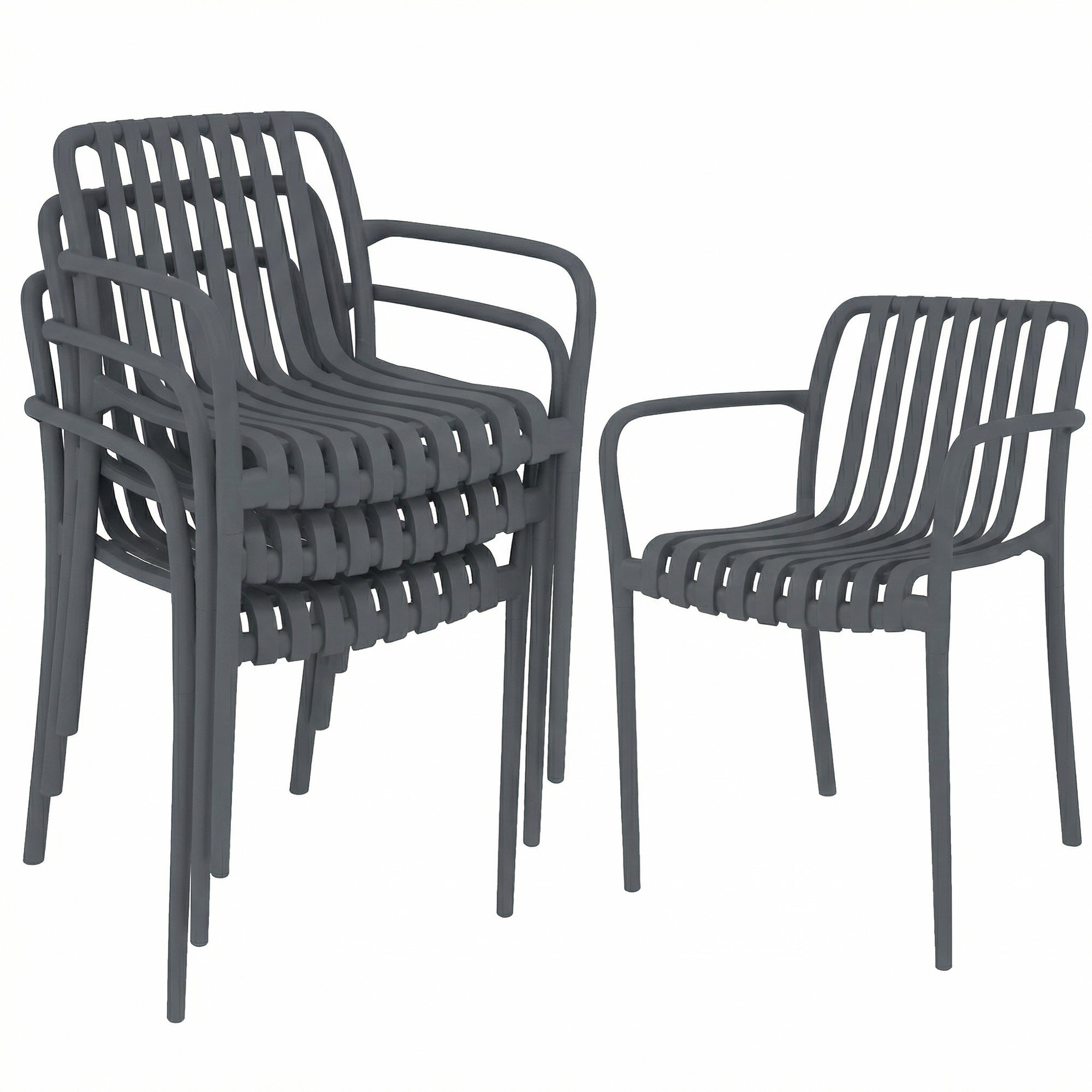 Sæt Med Stabelbare Havestole Med Lameller Ergonomiske Mørkegrå