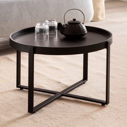 Sofabord Massivt Træ Industrielt-look 60x60x35 Cm Sort