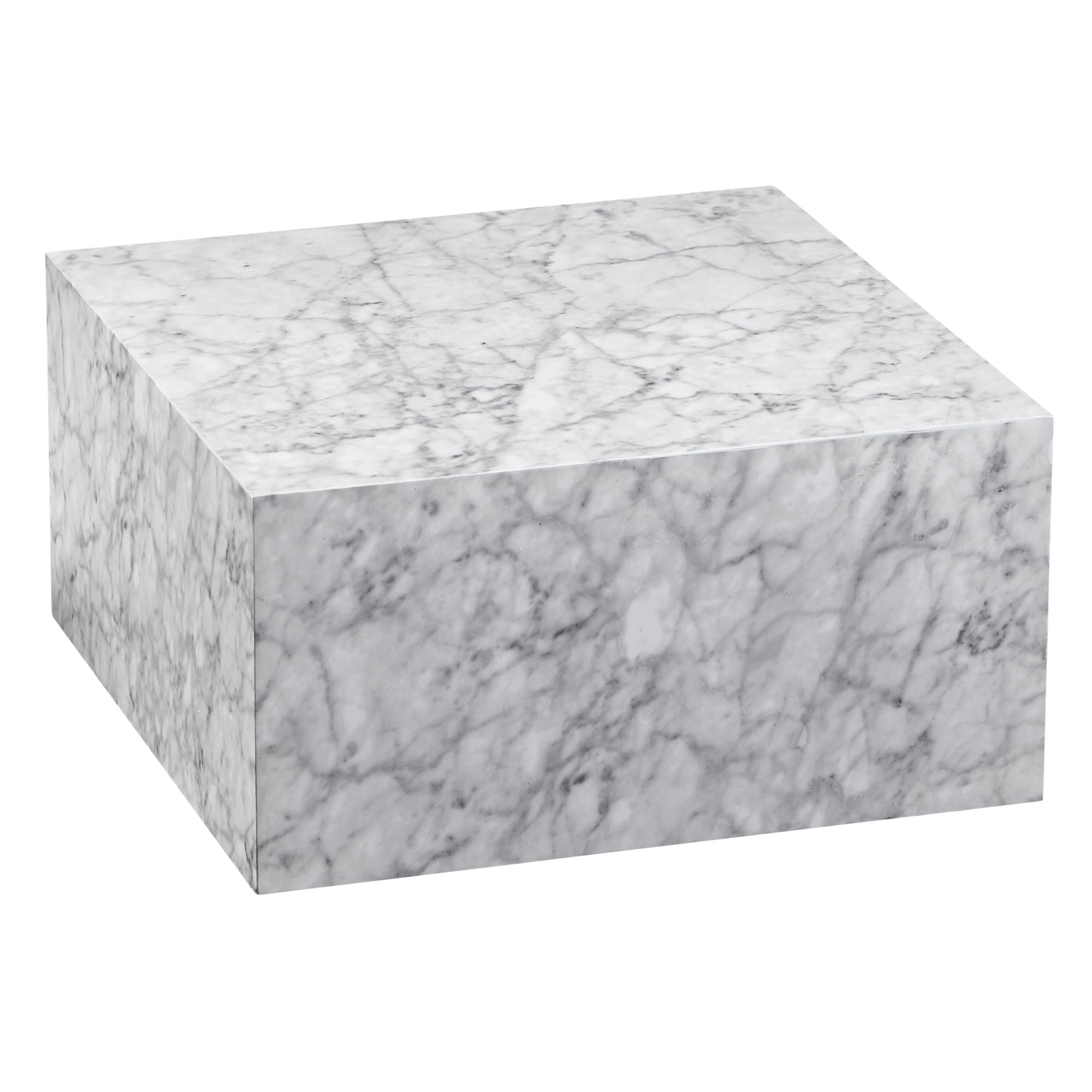 Sofabord   Terningform  60x30x60 Cm  Højglans Med Marmorlook  Hvid