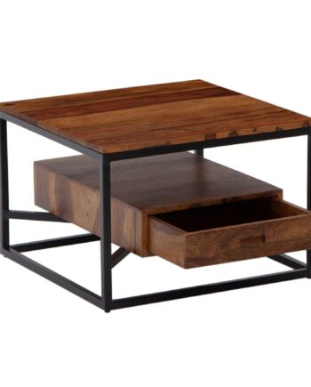 Sofabord 60x60x40 Cm  Massivt Sheeshamtræ Metal  Firkantet Sofabord  Designer Sofabord Med Skuffe Til Stuen  Lille Sidebord  Moderne Stuebord