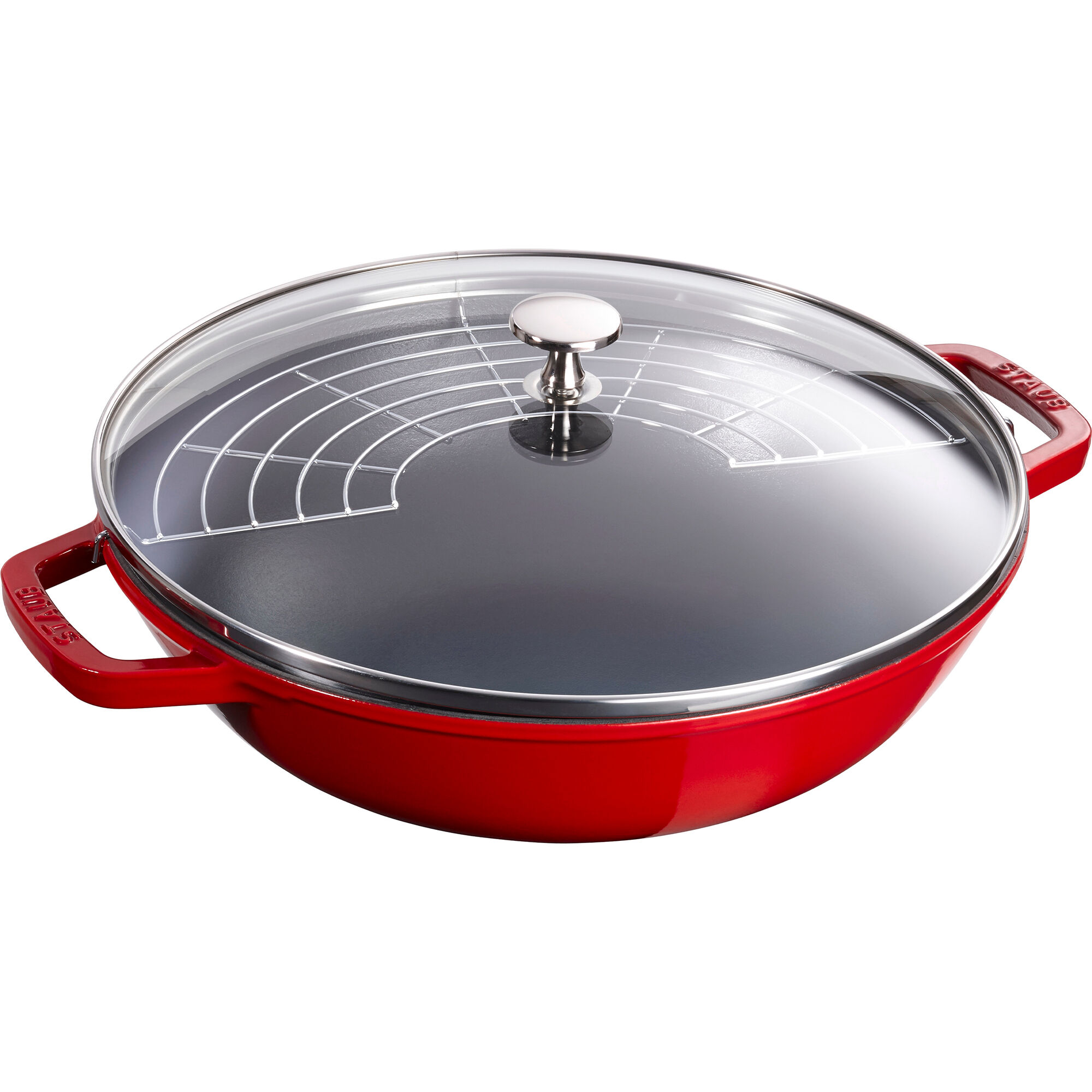 Staub Wok Med Glaslåg 30 Cm  Kirsebærrød