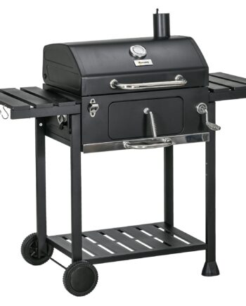 Trækulsgrill Med Rygeovn  Inklusive Termometer Og Flaskeåbner  120   64   114 Cm  Sort