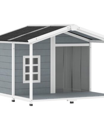Vejrbestandigt Hævet Træhundehus Med Asfalttag Og Terrasse  Til Mellemstore Hunde  103x107x83 5cm  Grå