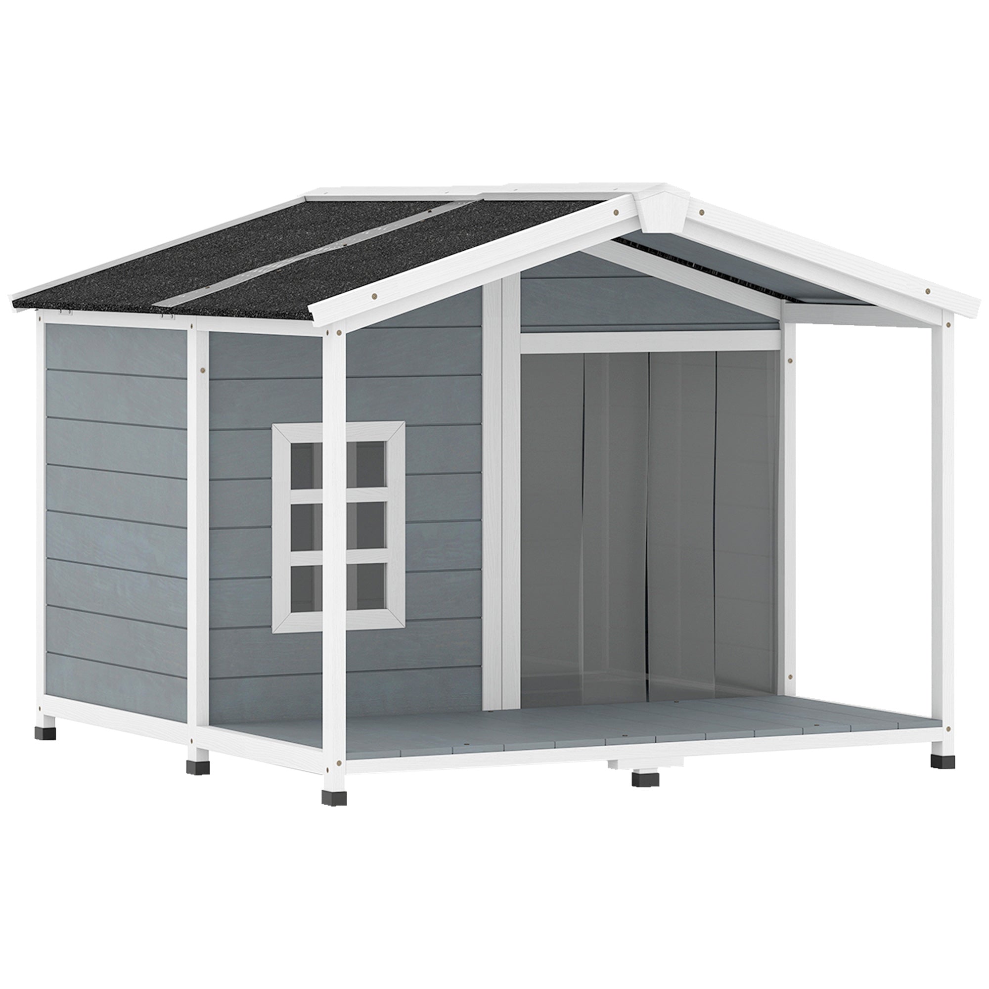 Vejrbestandigt Hævet Træhundehus Med Asfalttag Og Terrasse Til Mellemstore Hunde 103x107x83 5cm Grå