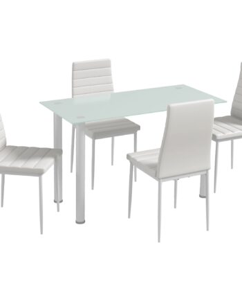 -delt Spisebordssæt  Siddegruppe  Spisebord Med   Stole  Moderne Design  Glasbord  Hvid