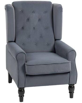 ørestol  Afslapningsstol  Lænestol  Vintage Design  Knapsyninger  Drejede Ben  74 Cm   86 Cm   102 Cm  Grå
